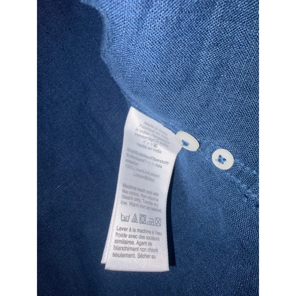 J Crew Mens Navy Blue Linen Blend Long Sleeve Button Down Shirt Large